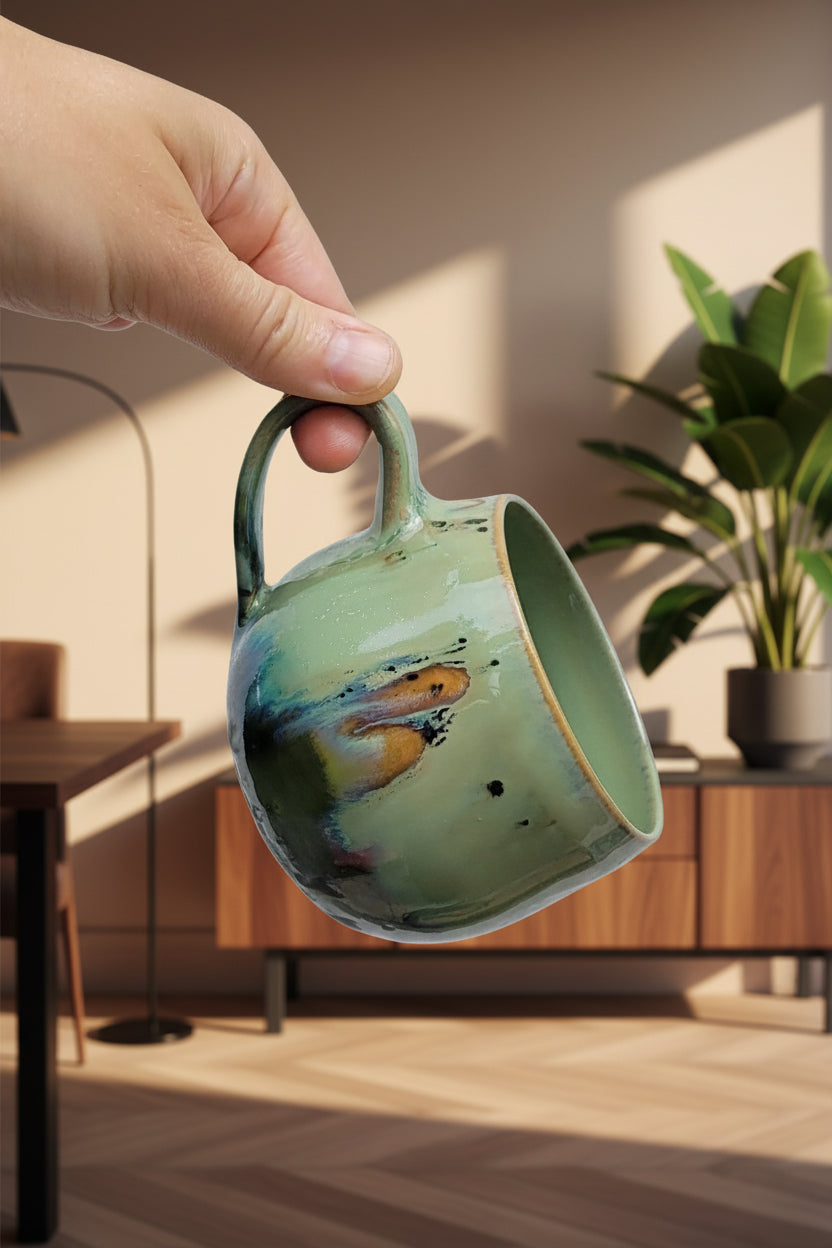 Tasse Auenwald, dünnwandig, runder Rand, glänzend oben, matt unten.